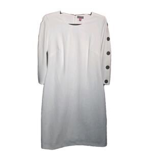 Vince Camuto Womens White Button 3/4-Sleeve Shift Sheath Scoop-Neck Dress Size 8
